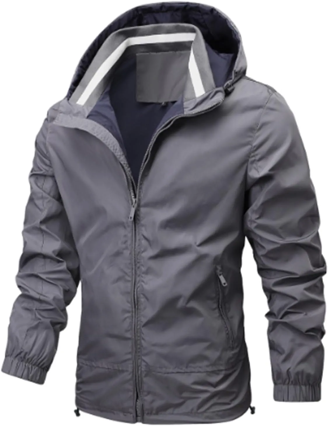 Mens Waterproof Rain Jacket With Hood Softshell Hiking Windbreaker Zip Up Rain Coats Pockets Outdoor Fishing Outwear