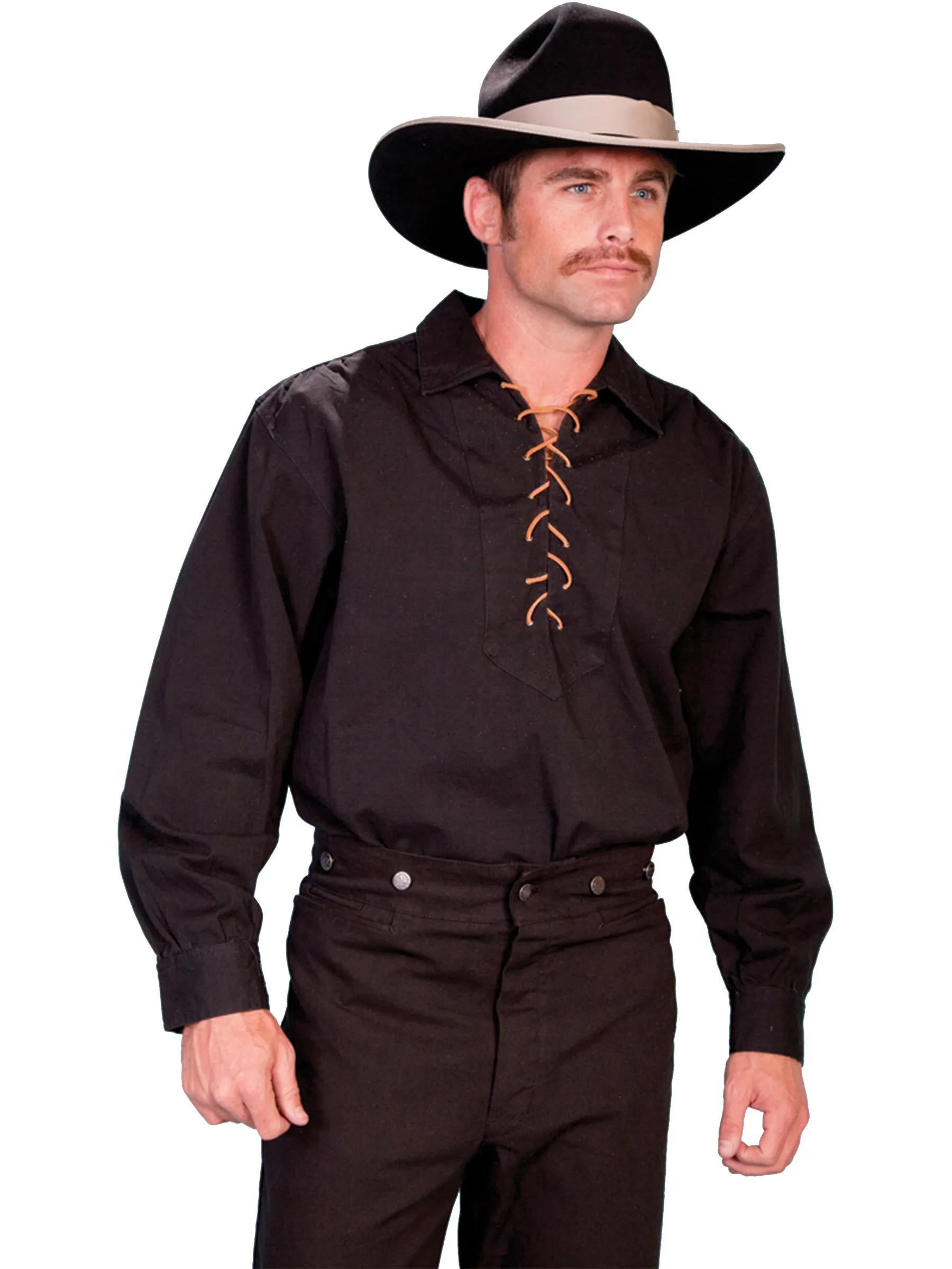 Men's Western Shirt Collection: Scully Rangewear Leather Laced Up Pullover