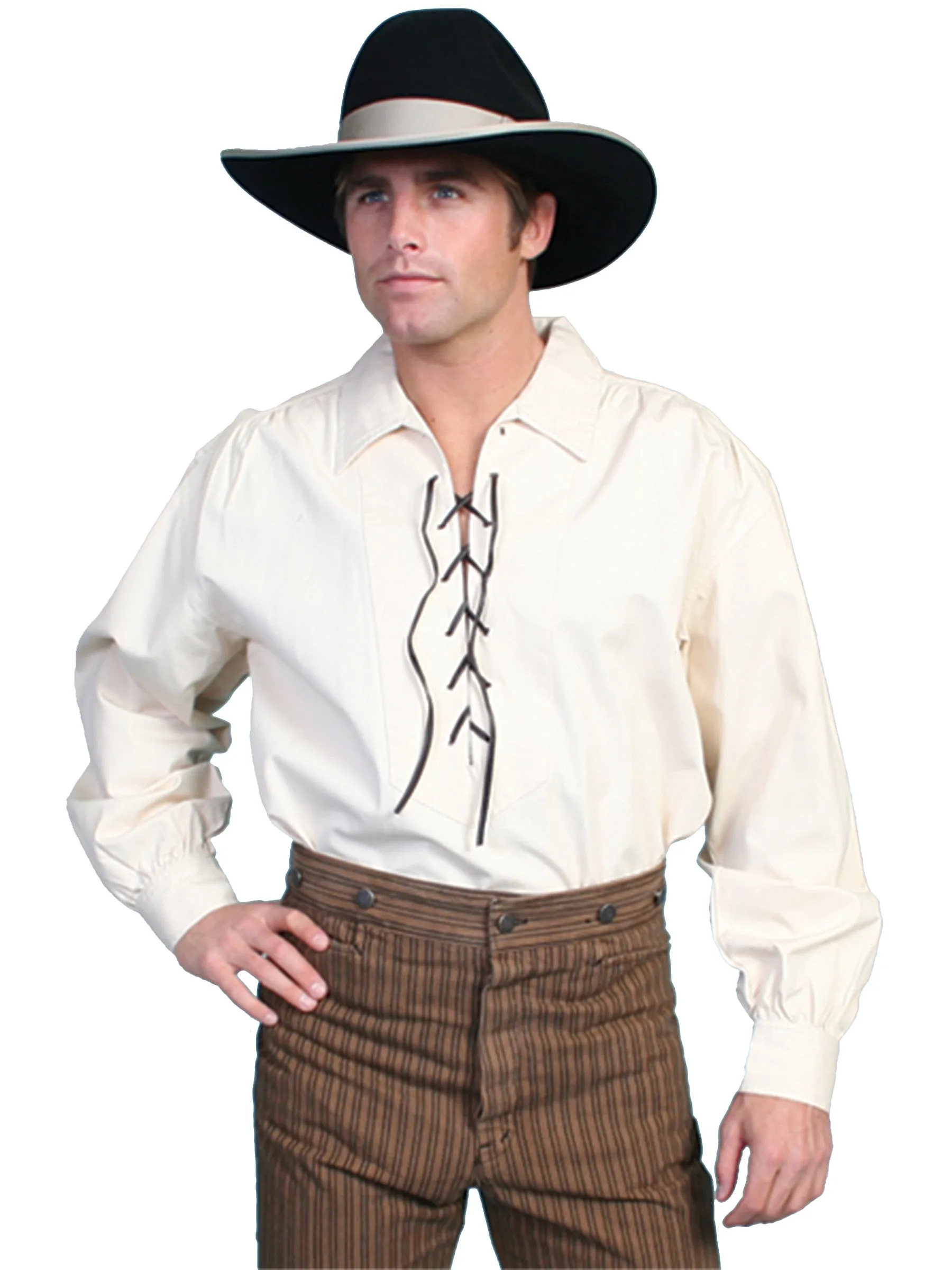 Men's Western Shirt Collection: Scully Rangewear Leather Laced Up Pullover