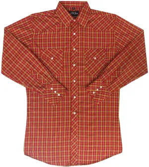 Men's Western Shirt: White Horse Plaid Red Gold White