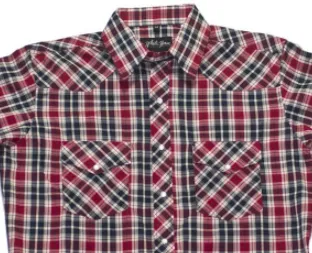 Men's Western Shirt: White Horse Short Sleeve Plaid Red Black