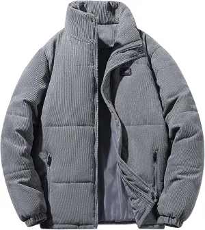 Mens Winter Coat Vintage Casual Corduroy Jacket Thickened Down Puffer Jacket Windproof Quilted Bomber Jackets Outerwear