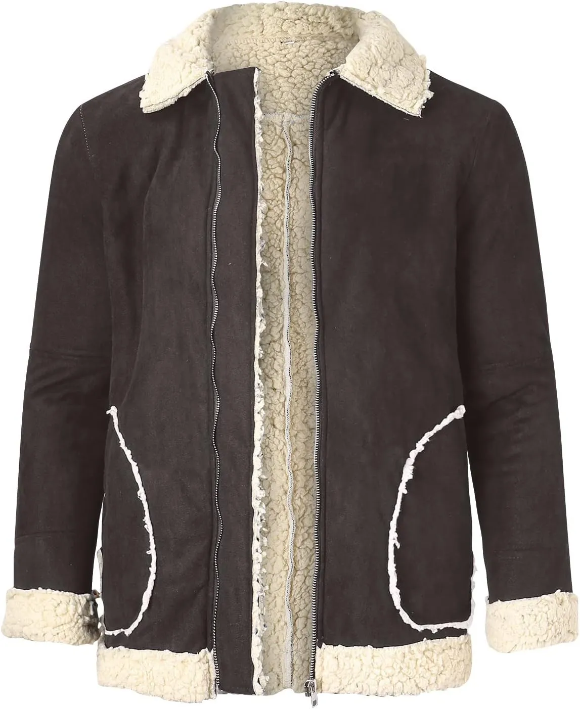 Mens Winter Coats, Mens Vintage Faux Leather Jacket Sherpa Lined Heavyweight Shearing Coat Plus Size Thicken Jacket