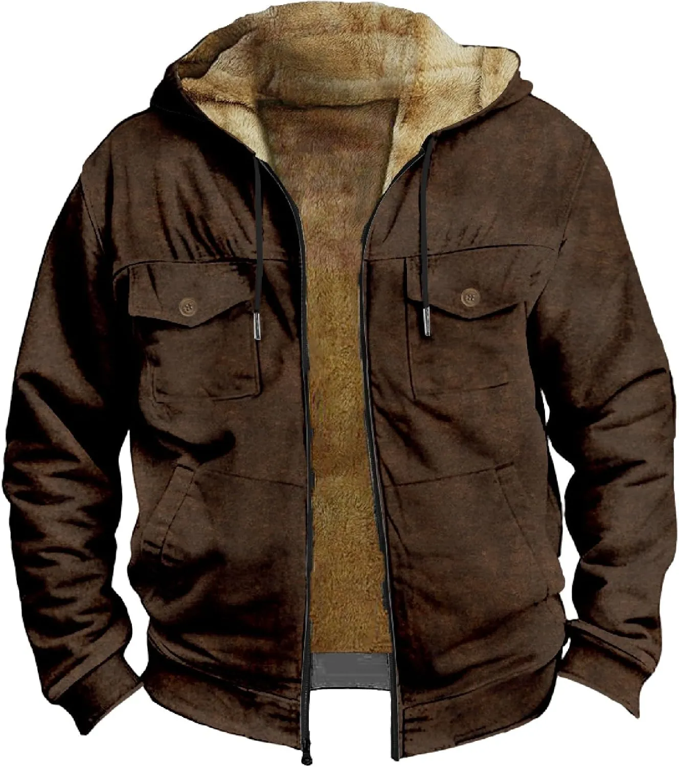 Men's Winter Jacket Fleece Workout Hoodie Full Zip Jackets Outerwear Long Sleeve Thick Sport Coat Motorcycle Jacket