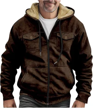 Men's Winter Jacket Fleece Workout Hoodie Full Zip Jackets Outerwear Long Sleeve Thick Sport Coat Motorcycle Jacket