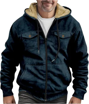 Men's Winter Jacket Fleece Workout Hoodie Full Zip Jackets Outerwear Long Sleeve Thick Sport Coat Motorcycle Jacket