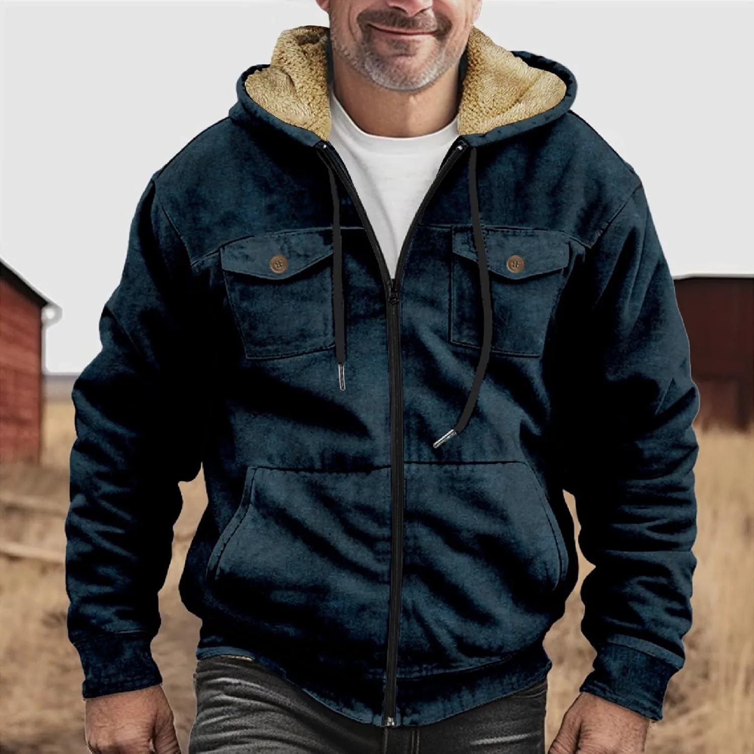 Men's Winter Jacket Fleece Workout Hoodie Full Zip Jackets Outerwear Long Sleeve Thick Sport Coat Motorcycle Jacket