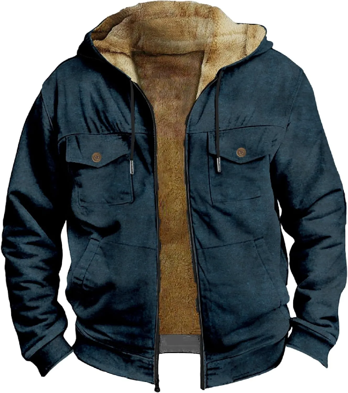 Men's Winter Jacket Fleece Workout Hoodie Full Zip Jackets Outerwear Long Sleeve Thick Sport Coat Motorcycle Jacket