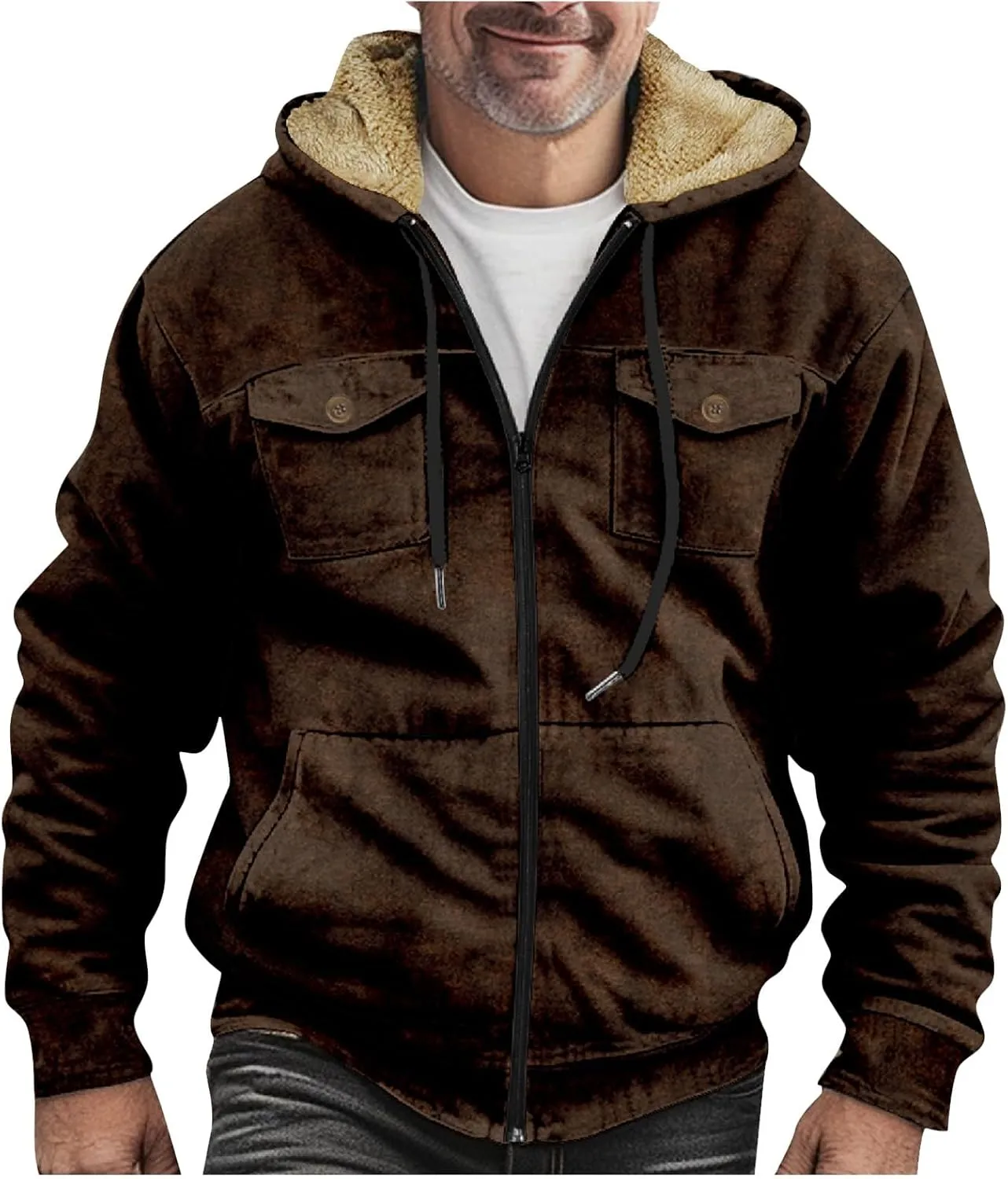 Men's Winter Jacket Fleece Workout Hoodie Full Zip Jackets Outerwear Long Sleeve Thick Sport Coat Motorcycle Jacket