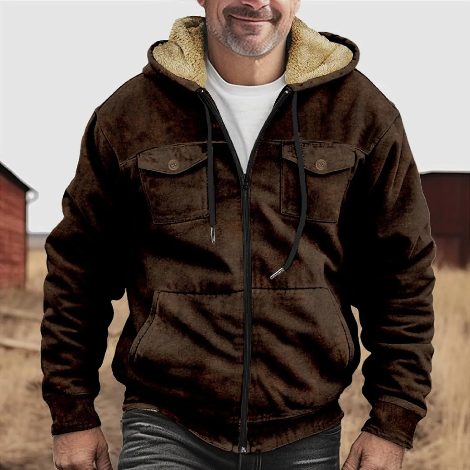 Men's Winter Jacket Fleece Workout Hoodie Full Zip Jackets Outerwear Long Sleeve Thick Sport Coat Motorcycle Jacket
