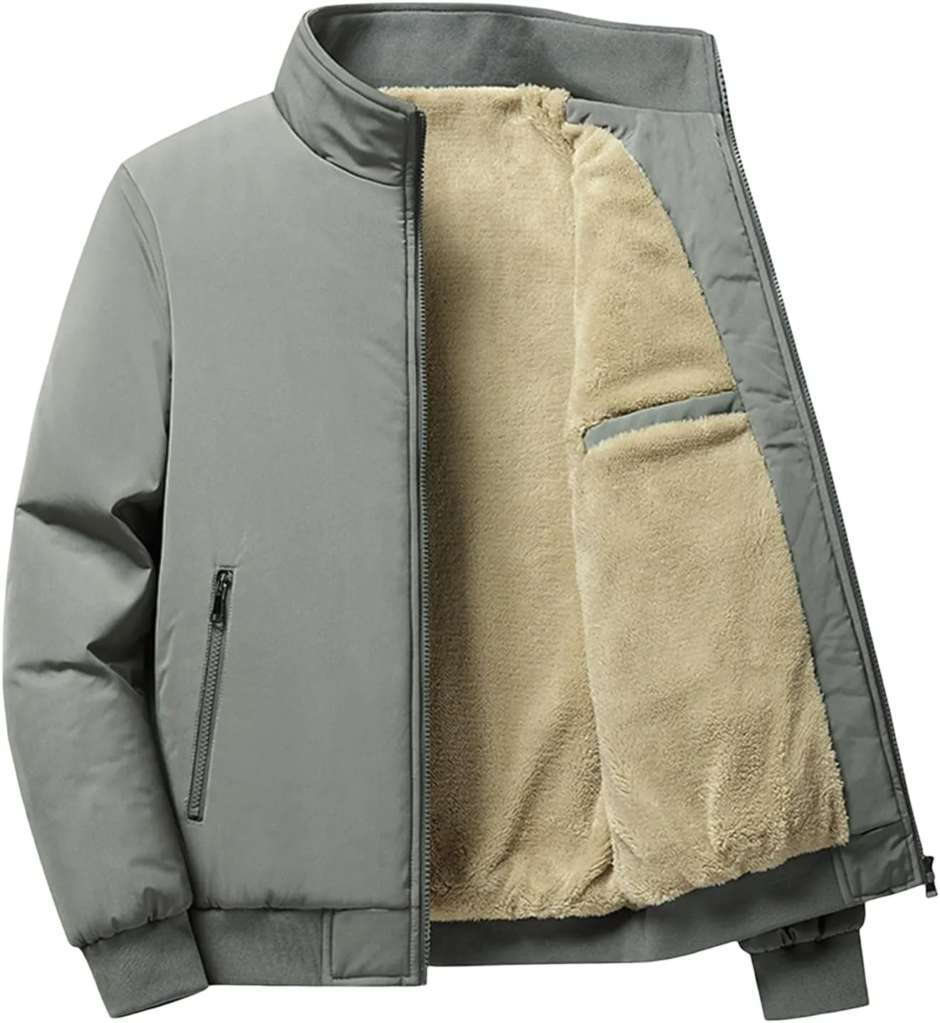 Mens Winter Jacket Thicken Fleece Jackets Sherpa Lined Full-Zip Windproof Parka Coat Casual Warm Outdoor Outwear Pocket