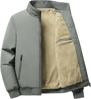 Mens Winter Jacket Thicken Fleece Jackets Sherpa Lined Full-Zip Windproof Parka Coat Casual Warm Outdoor Outwear Pocket