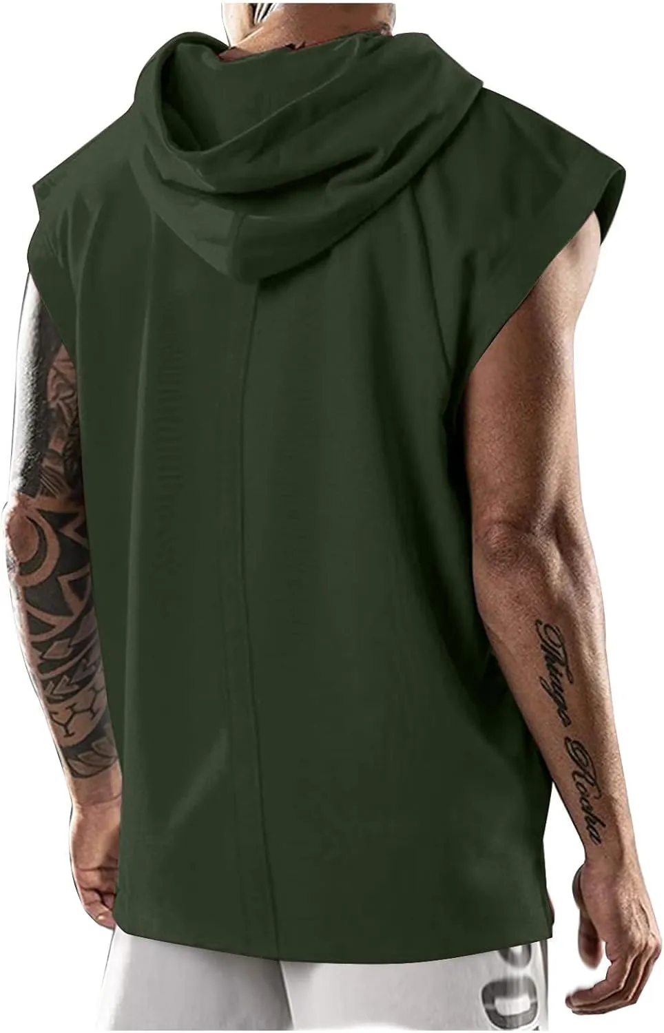 Men's Workout Hooded Tank Tops Bodybuilding Muscle Cut Off T Shirt Sleeveless Gym Hoodies Loose Pullover Sweatshirt