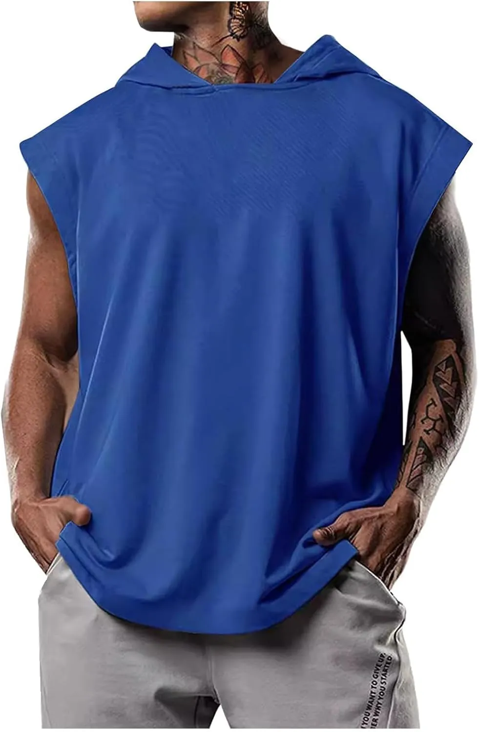 Men's Workout Hooded Tank Tops Bodybuilding Muscle Cut Off T Shirt Sleeveless Gym Hoodies Loose Pullover Sweatshirt