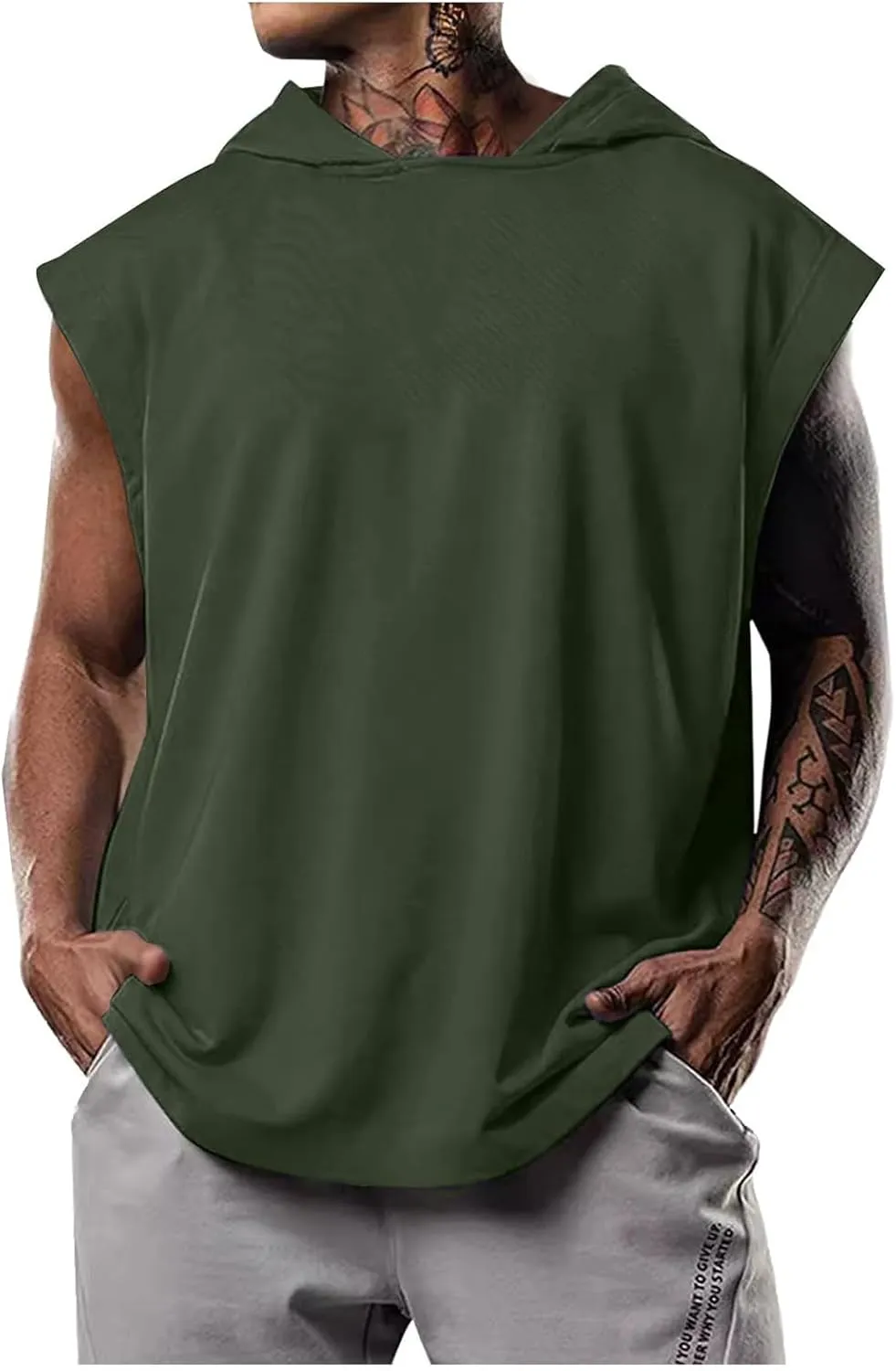 Men's Workout Hooded Tank Tops Bodybuilding Muscle Cut Off T Shirt Sleeveless Gym Hoodies Loose Pullover Sweatshirt
