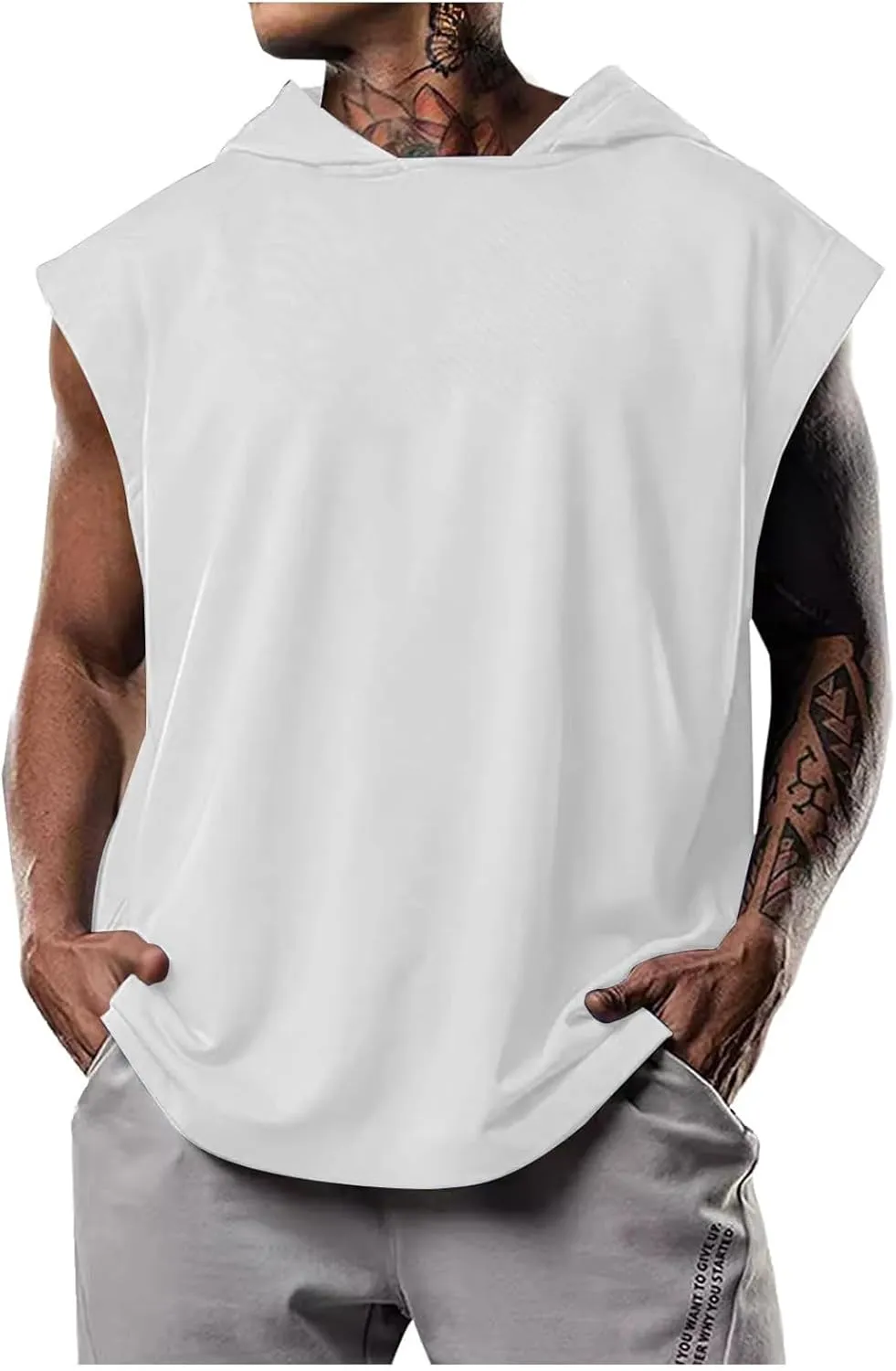 Men's Workout Hooded Tank Tops Bodybuilding Muscle Cut Off T Shirt Sleeveless Gym Hoodies Loose Pullover Sweatshirt