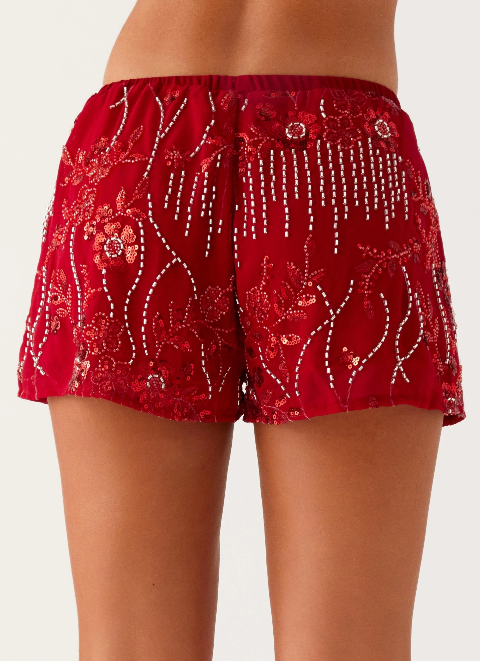 Mercer Sequin Mini Shorts - Red Easy Motion
