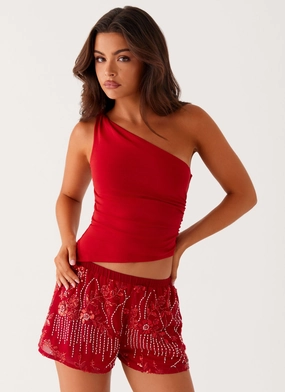 Mercer Sequin Mini Shorts - Red Padded hips