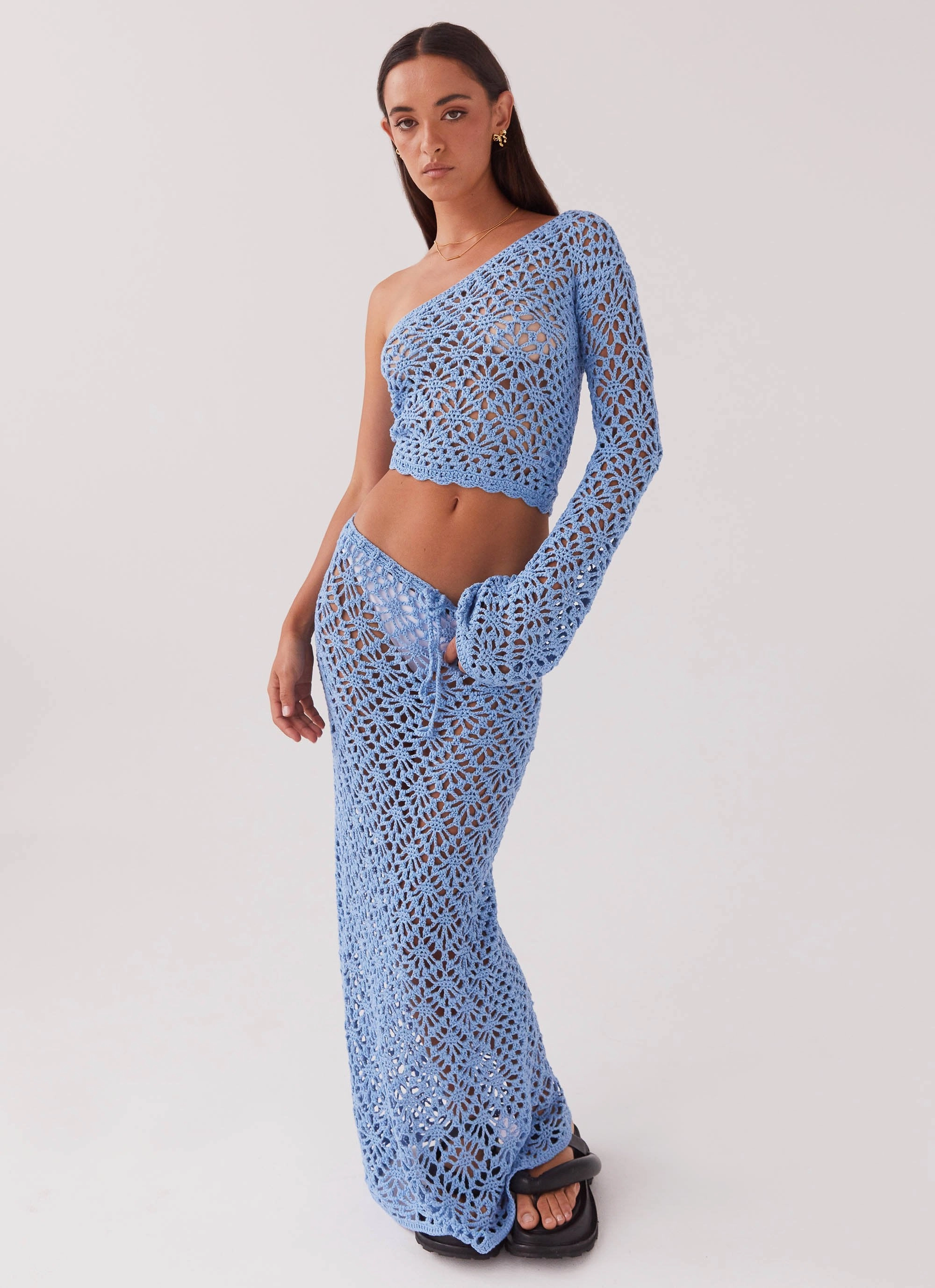 Cruise Attire Merliah Crochet Maxi Skirt - Blue