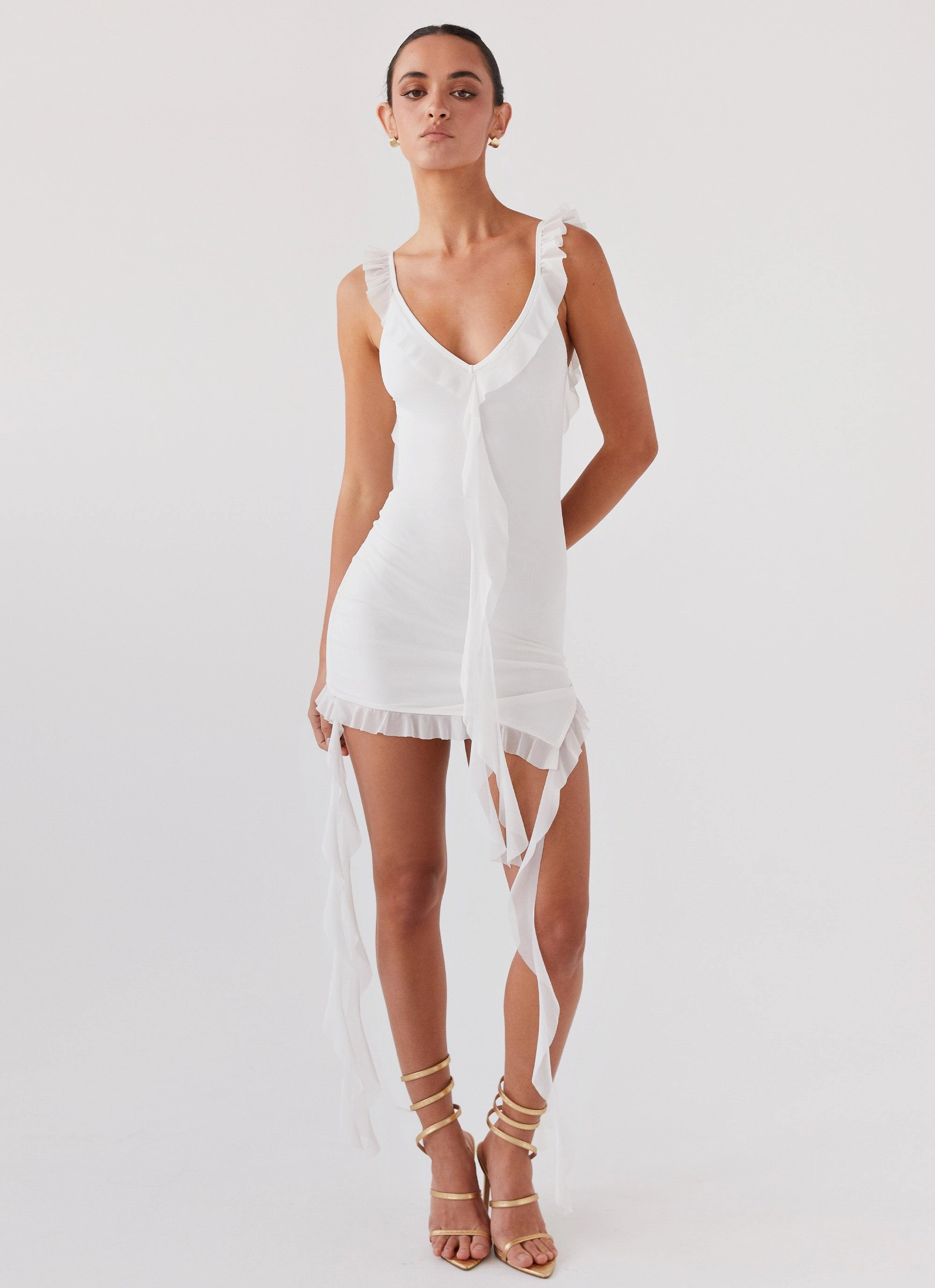 Heaven Knows Frill Mini Dress - White Sophisticated Elegance