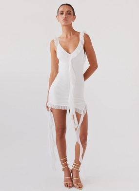 Heaven Knows Frill Mini Dress - White Sophisticated Elegance