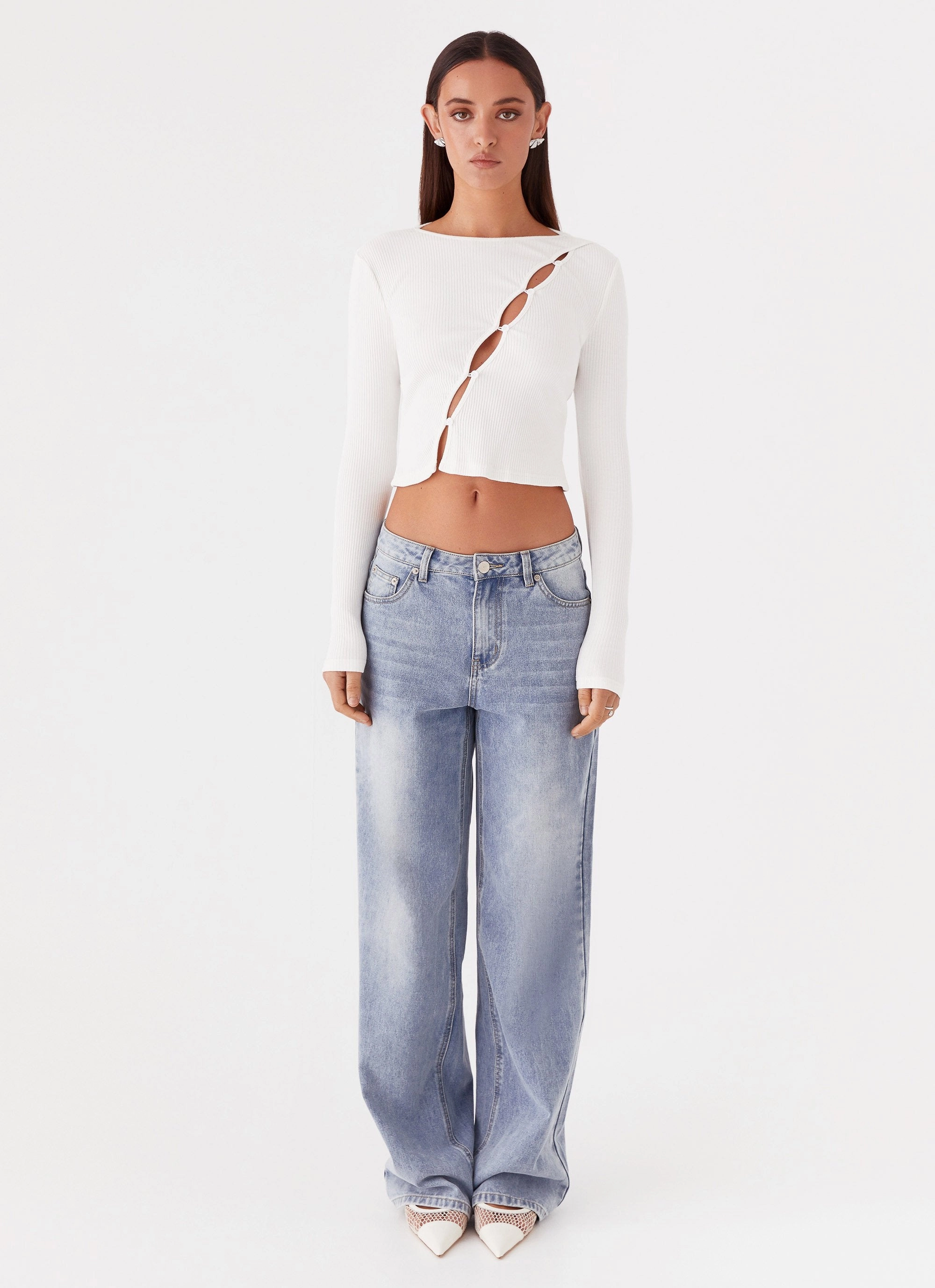 Cassius Long Sleeve Top - Ivory HighNeckline