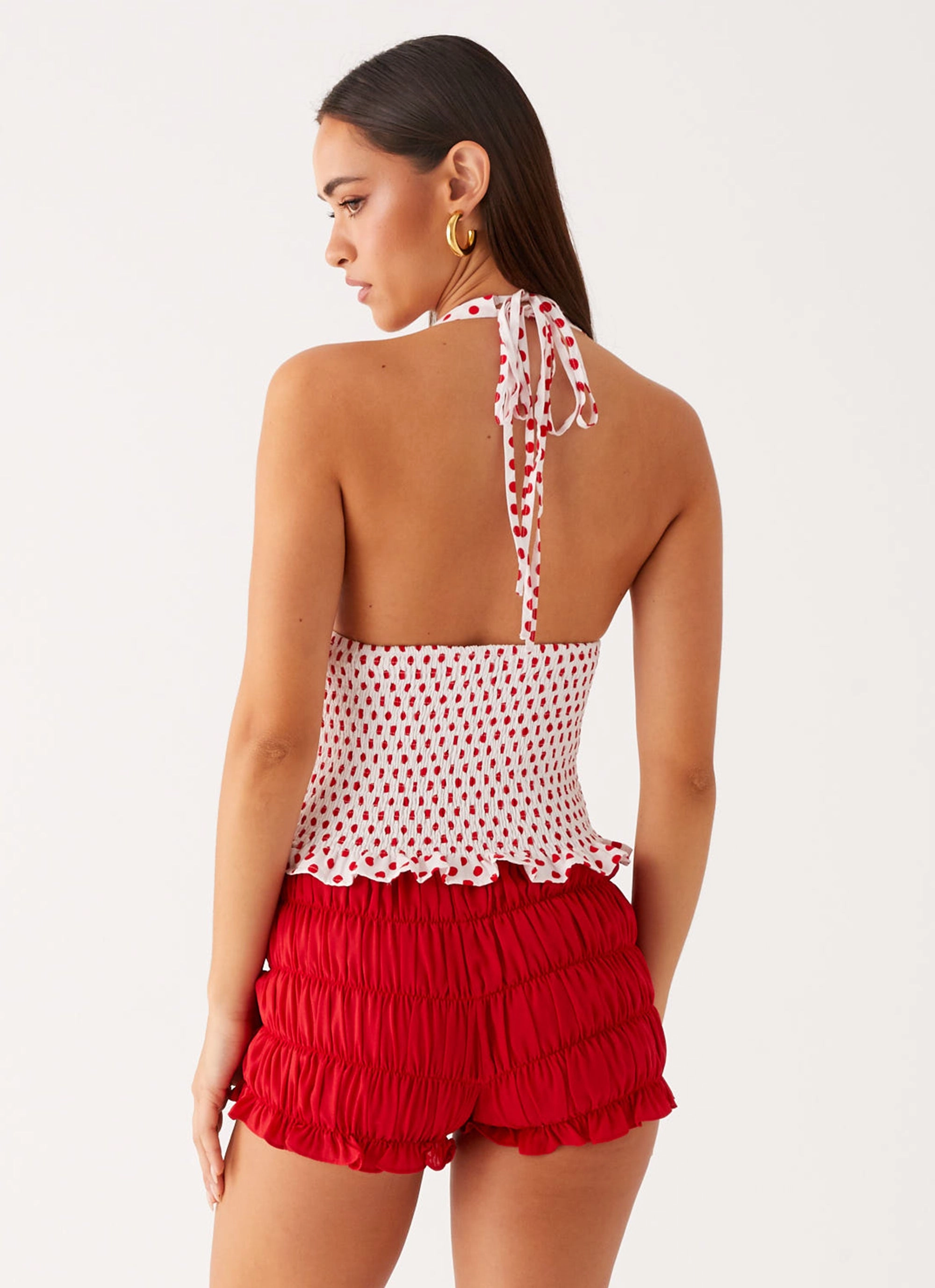 MultiPocketDesign Multi Pocket Configuration Kamren Halter Top - White Red Polka Dot