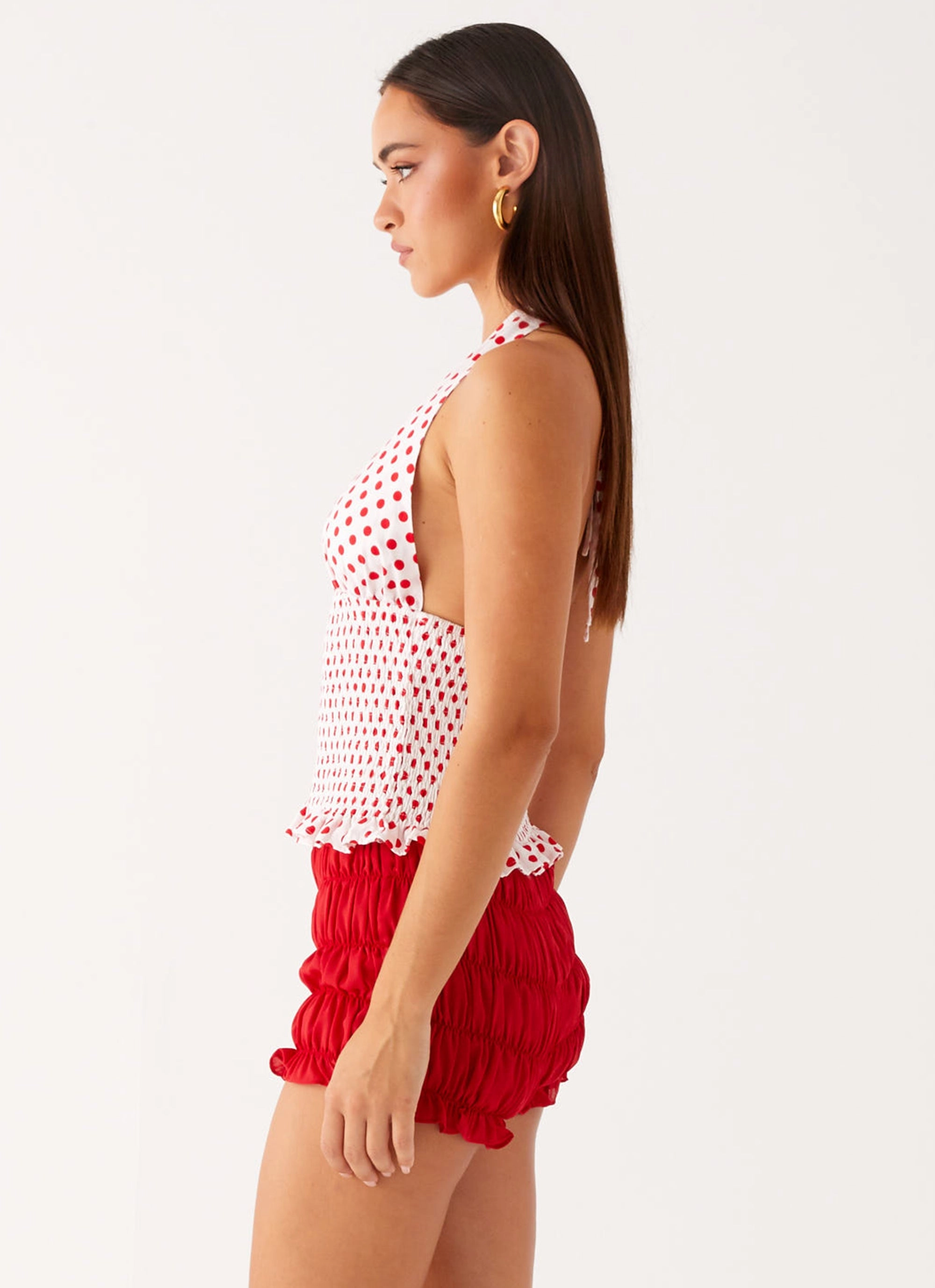 Kamren Halter Top - White Red Polka Dot Wool Sweater