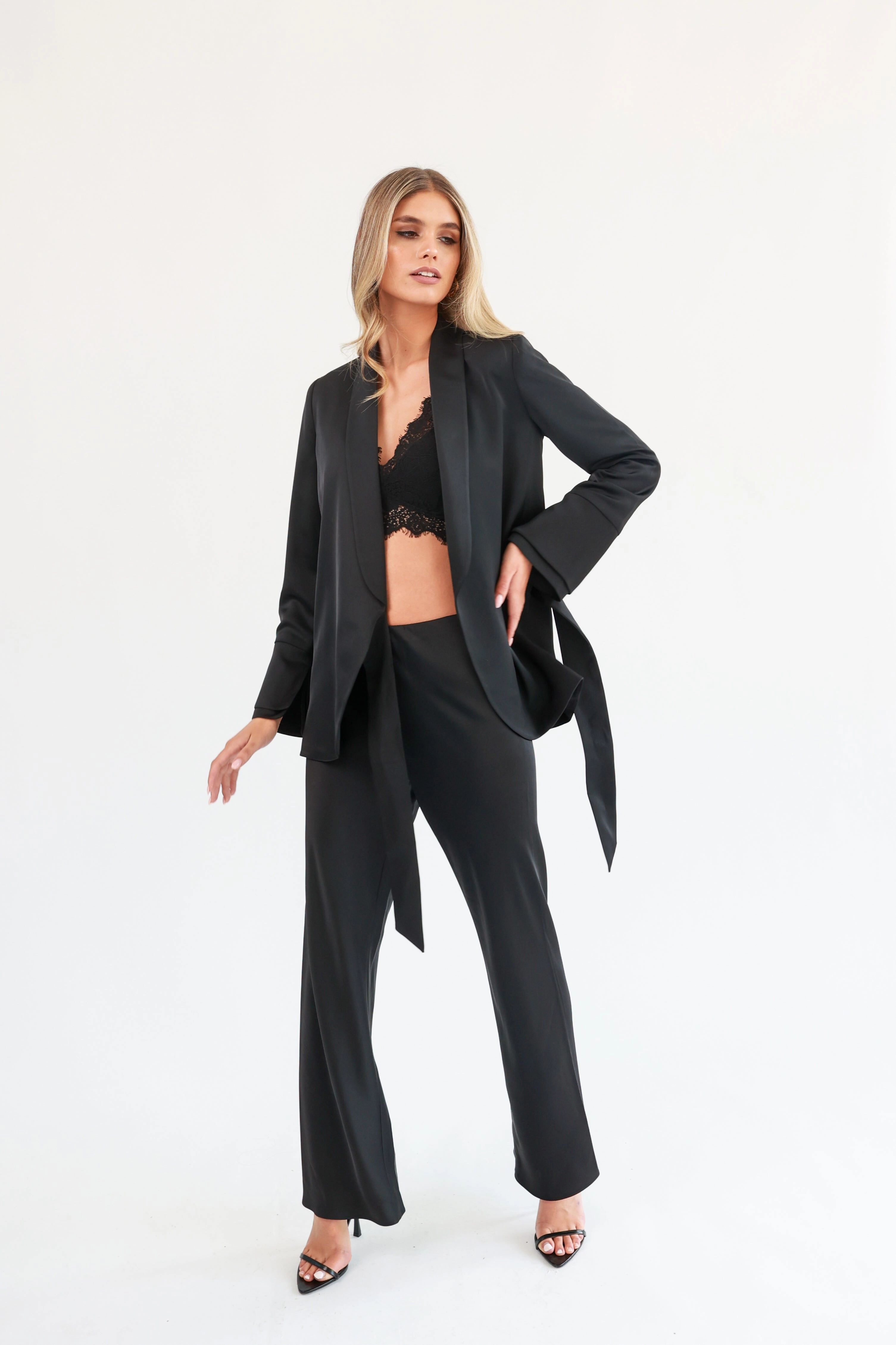 Rubberized grip Sweat Absorbing Lining "The Sandra" - Satin Trousers Long (Black)