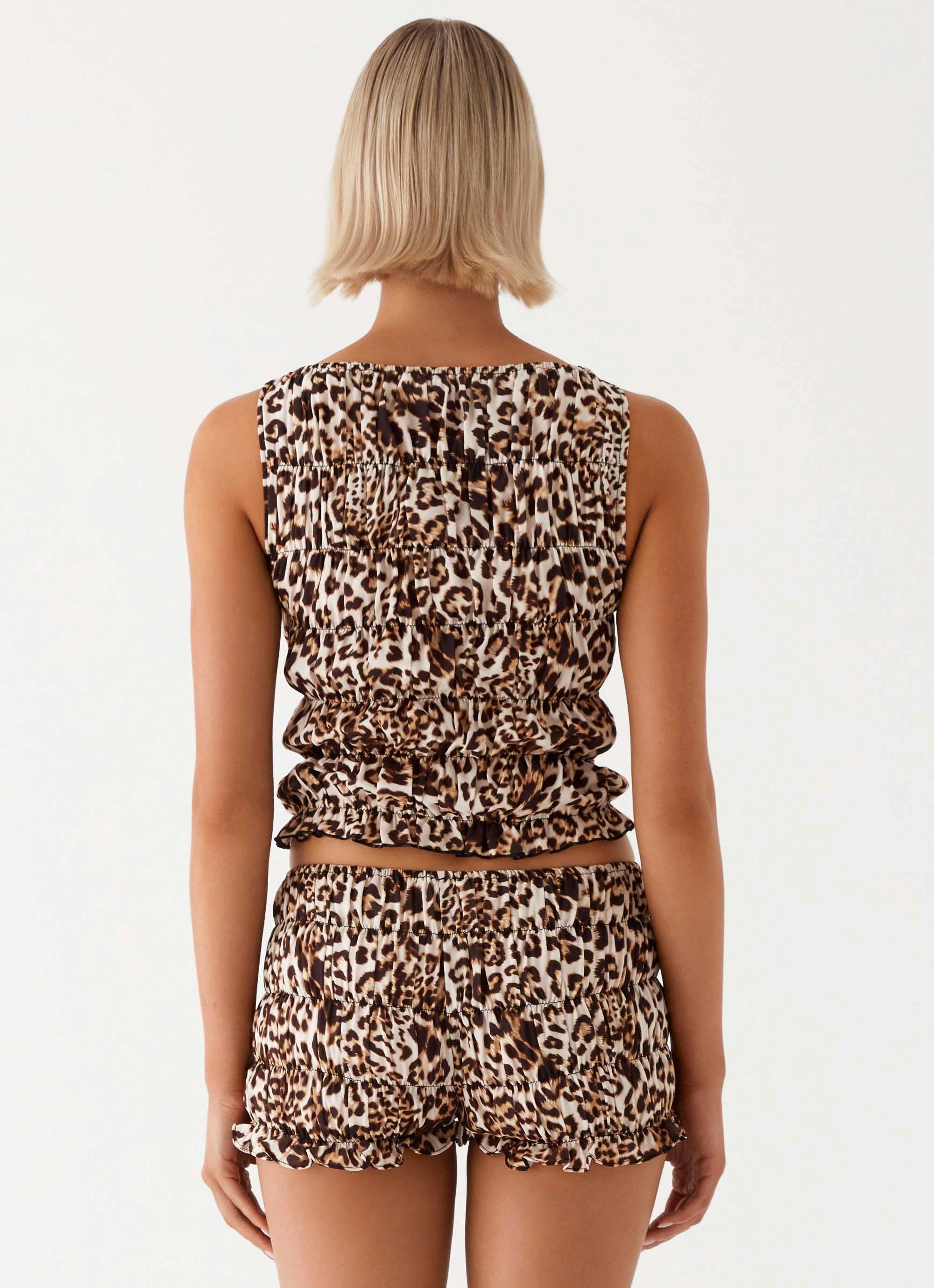 Anti Pilling Technology ReinforcedHem Messina Ruched Tank Top - Leopard