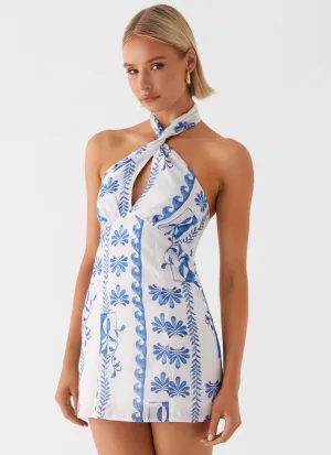 Minimal Tone Free Step Sabine Linen Mini Dress - Floral Wave