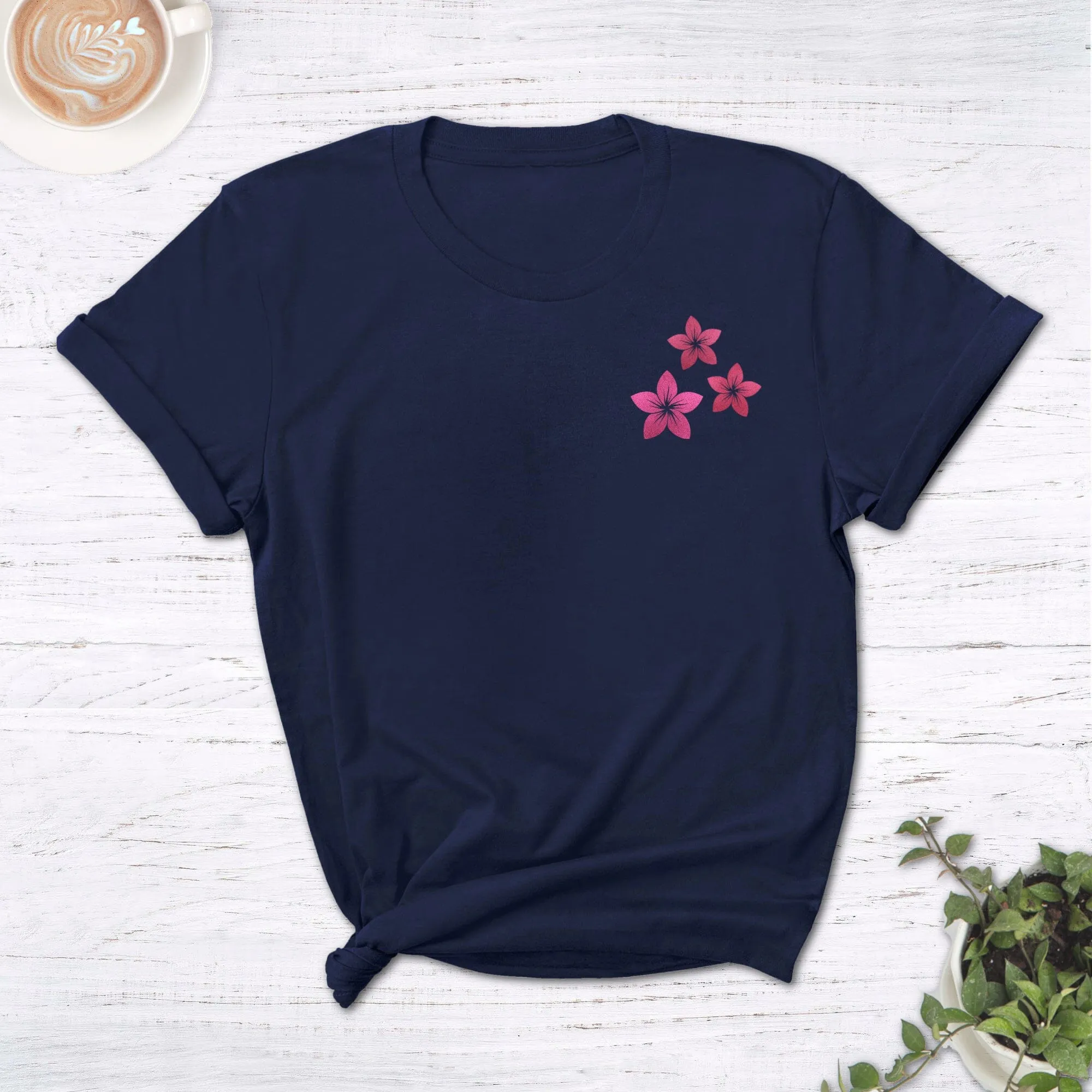 Metallic Pink Tropical Flowers Ladies T Shirt