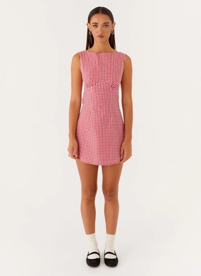 Lotus Tie Back Mini Dress - Red Gingham Urban Motion Weekend Style
