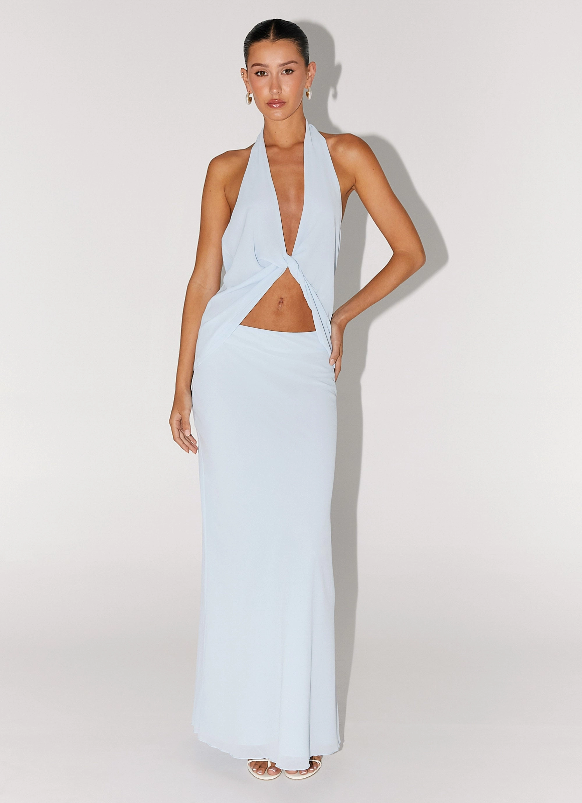 Michaella Chiffon Maxi Skirt - Blue AntiStaticLining