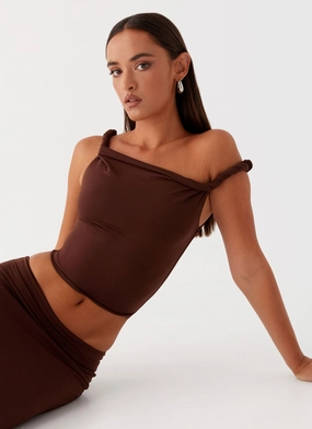 Solace Soul Twist Shoulder Top - Chocolate Soft Touch Texture OdorResistantFinish