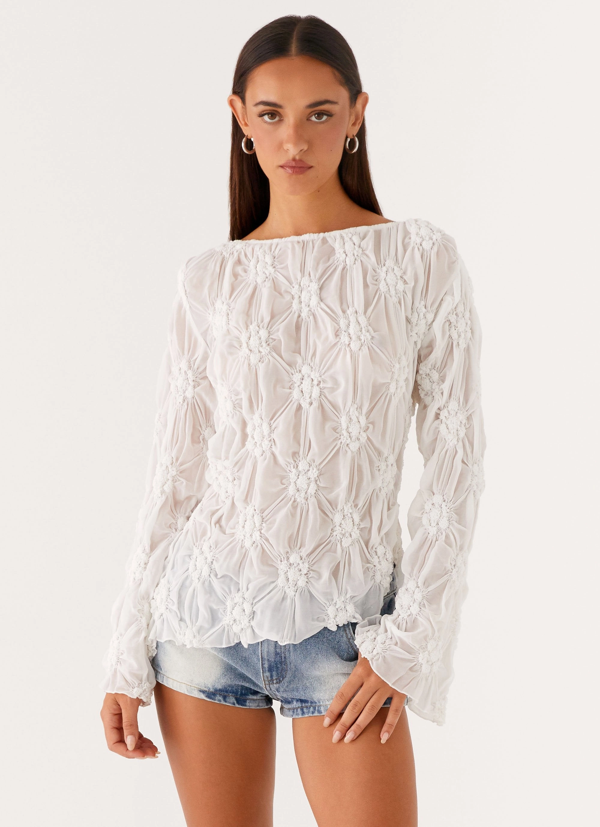 Mia Long Sleeve Top - Ivory Noise Reducing Fabric Treatment