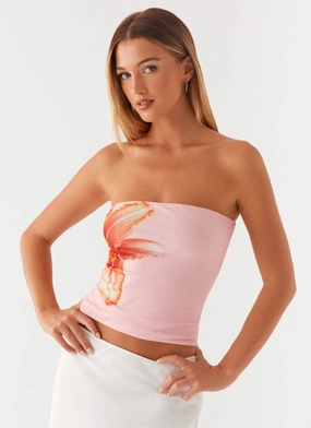 HighElasticity Gym Wear Fall For You Strapless Top - Pink