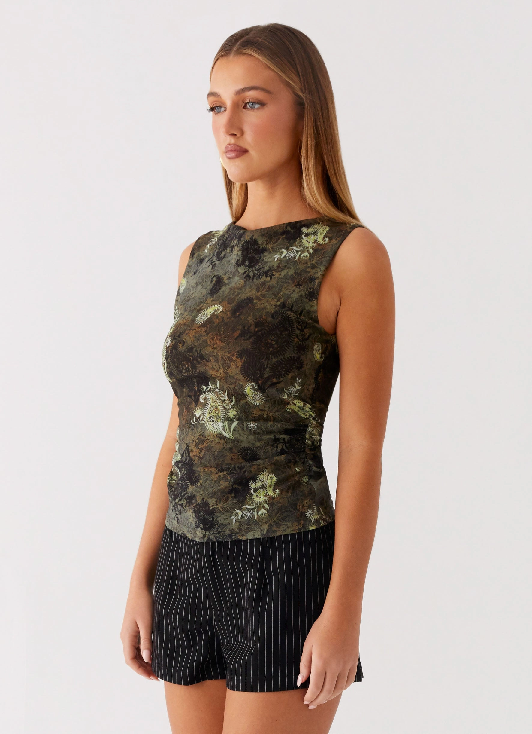 Lux Tank Top - Cyber Floral WrinkleResistantTextile MultiFunctionalPockets