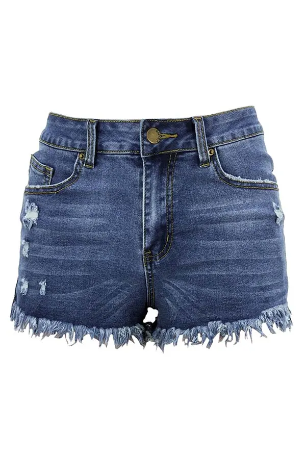 Mid Rise Frayed Denim Shorts For Women Raw Hem Jean Shorts