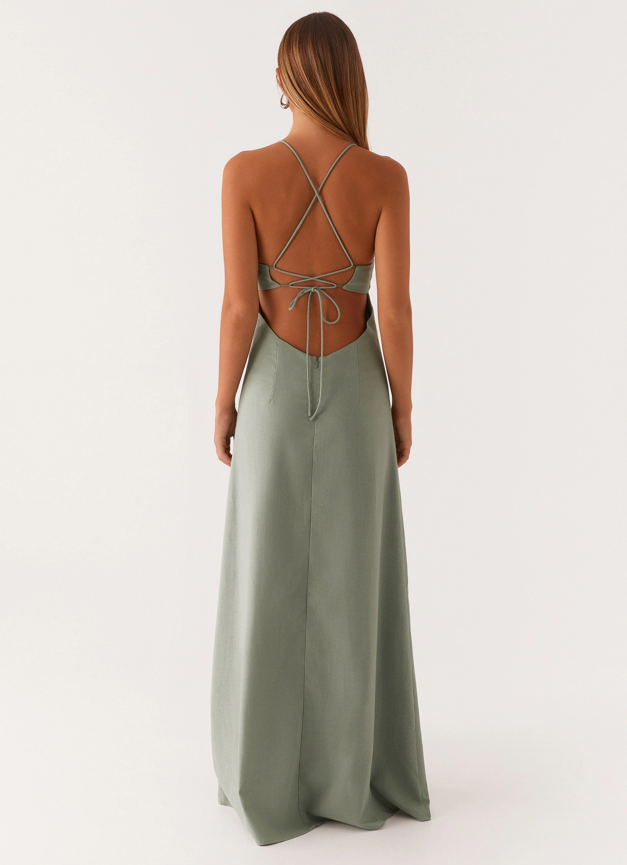 Middle Ground Linen Maxi Dress - Sage Silk Air Semi Casual