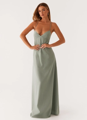 Middle Ground Linen Maxi Dress - Sage Casual Smart