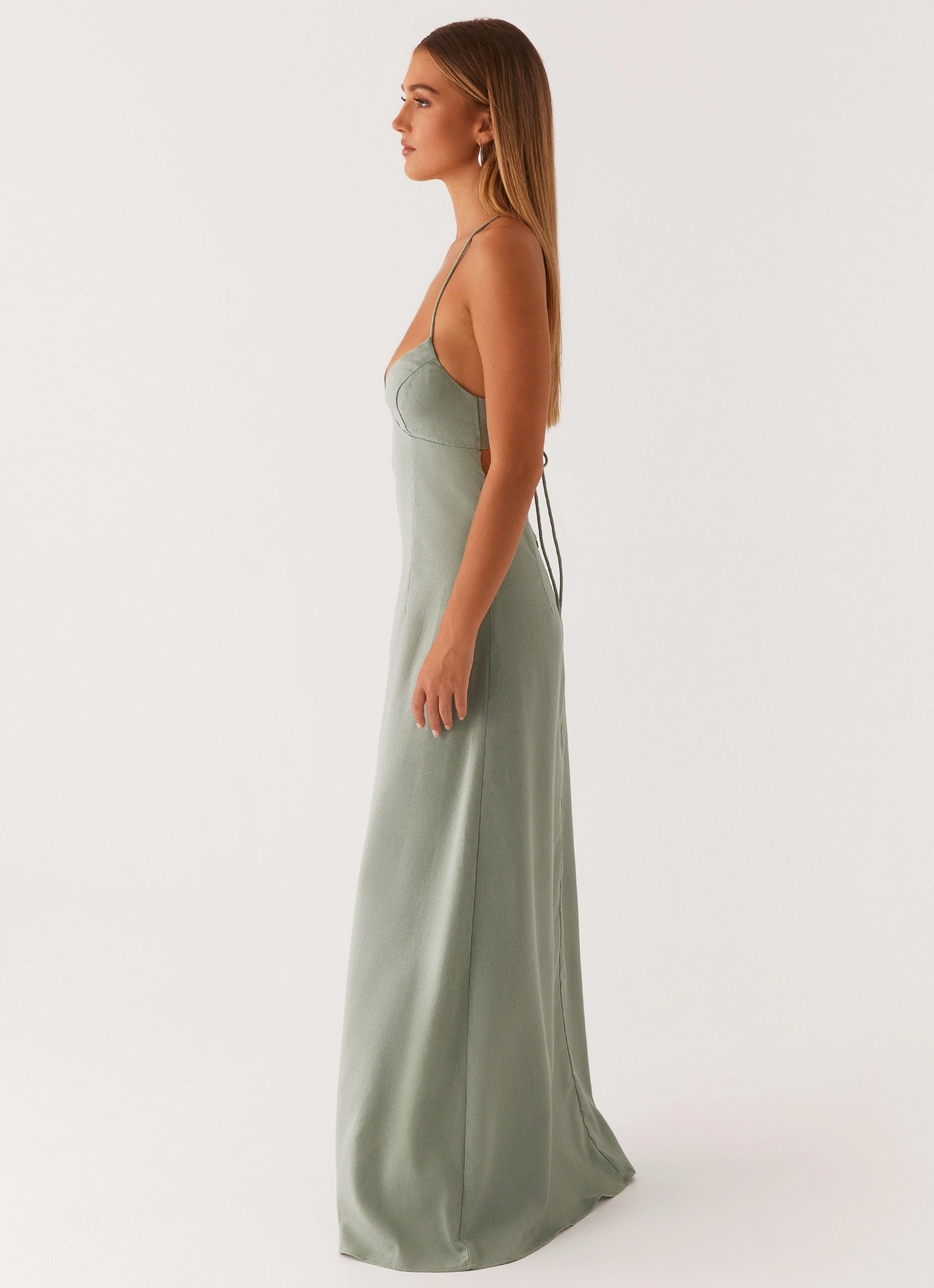 Artistic Shape Middle Ground Linen Maxi Dress - Sage