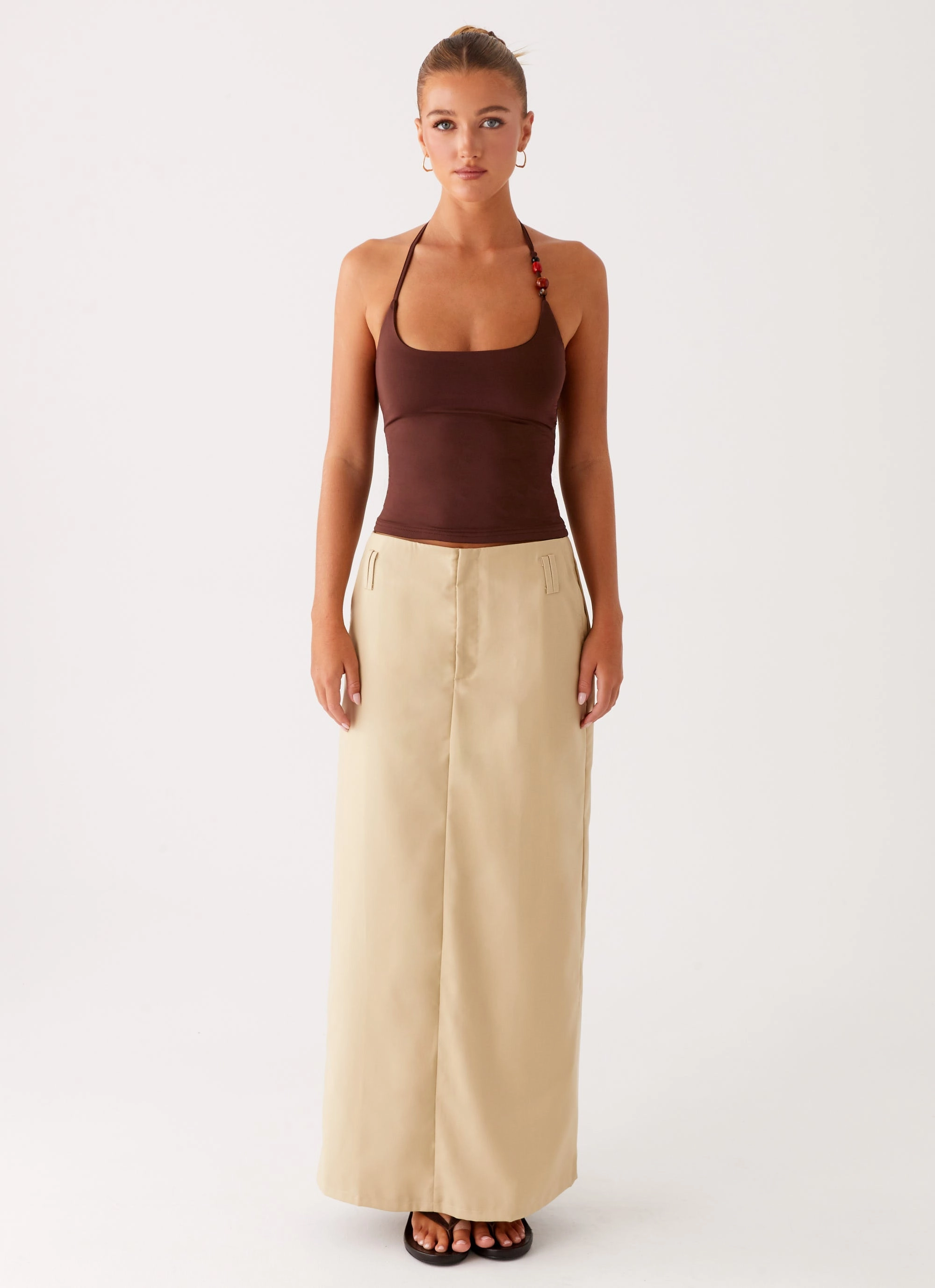 Comfy Style Stella Tailored Maxi Skirt - Beige