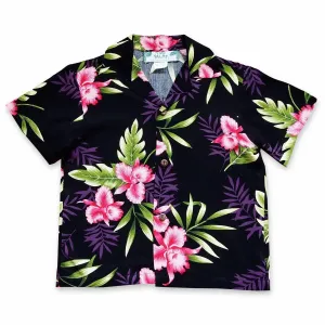 midnight black hawaiian boy shirt