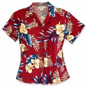 midnight red hawaiian lady blouse