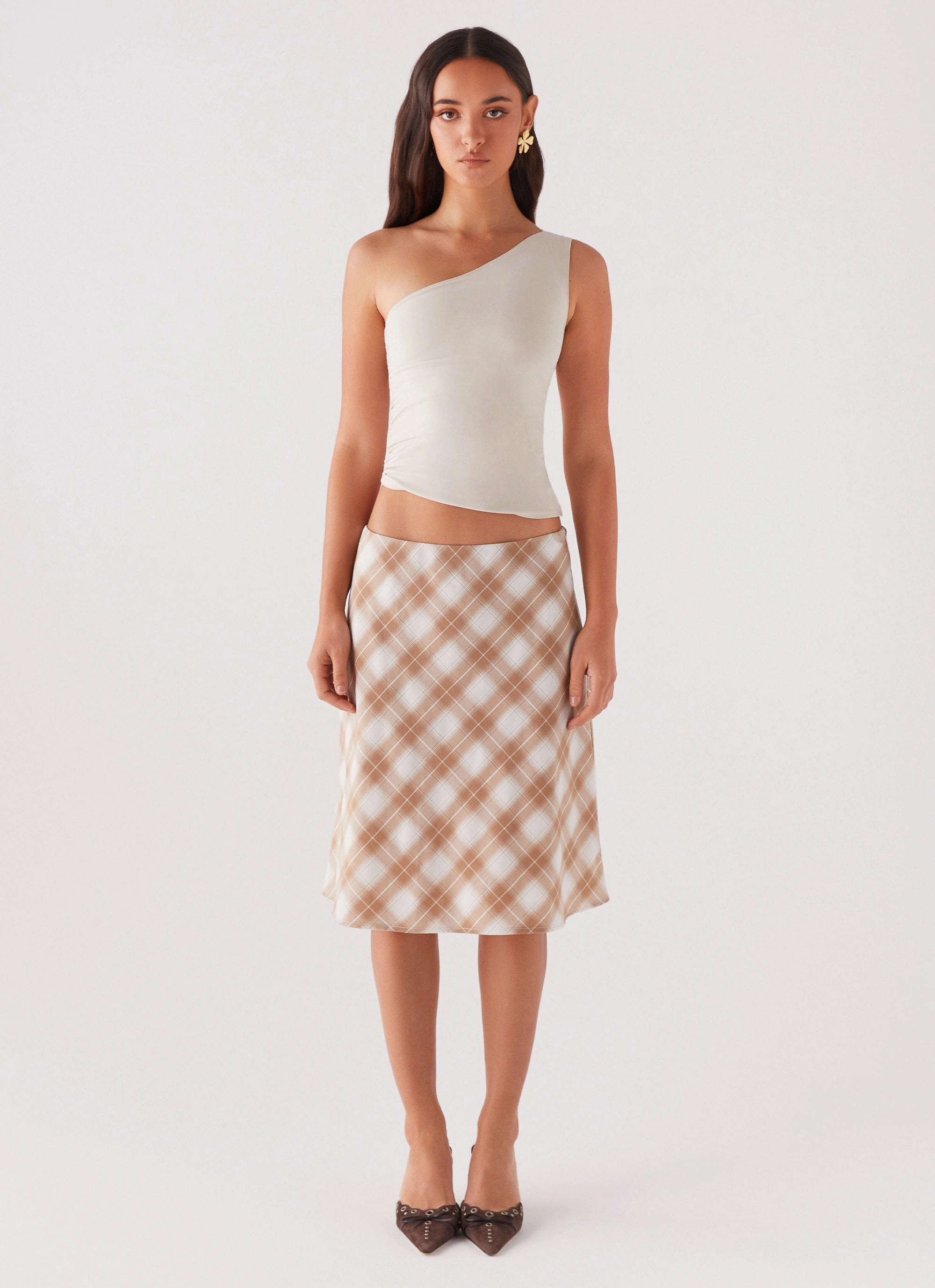 LayeredCuff Hidden Storage Pocket Lenny One Shoulder Top - Ecru