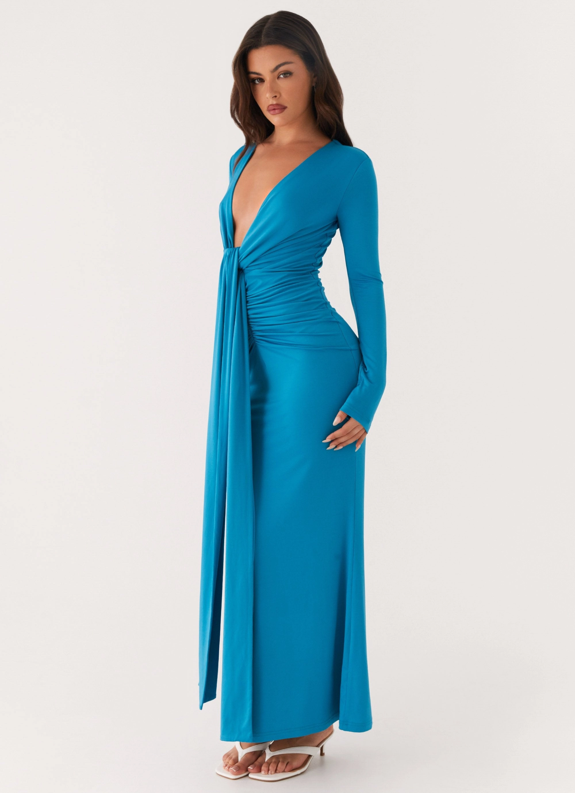 Mini-Length Flared-Hem Miesha Long Sleeve Maxi Dress - Blue