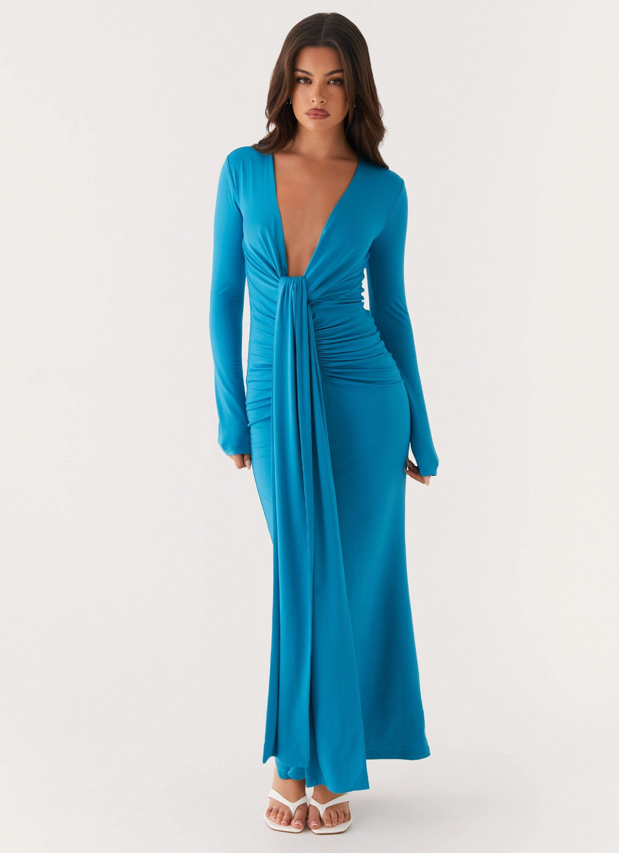 Flattering Cut Miesha Long Sleeve Maxi Dress - Blue