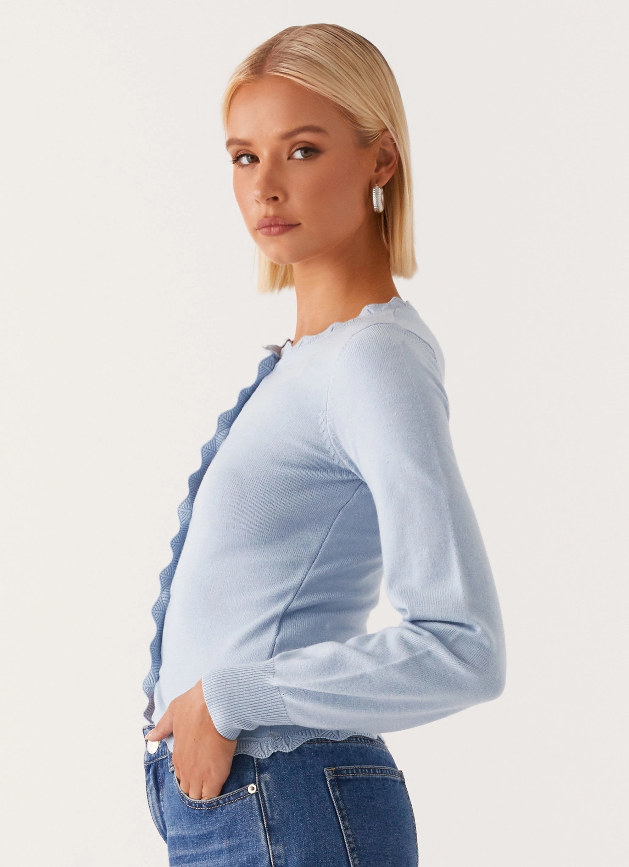 Sustainable Manufacturing Mikah Lace Trim Cardigan - Baby Blue