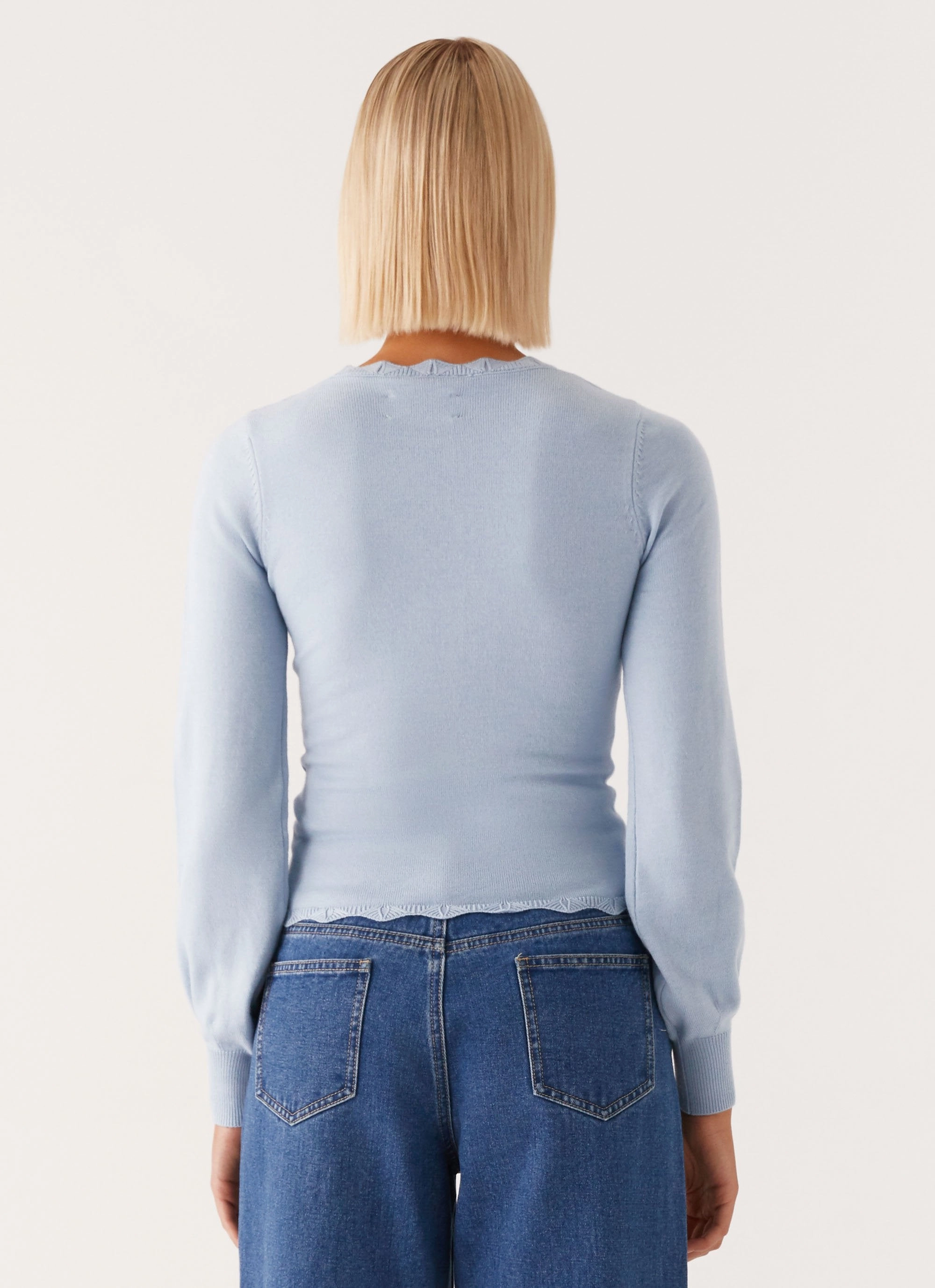 Mikah Lace Trim Cardigan - Baby Blue Durable Stitching Roll Up Sleeve System